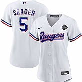 Women's Texas Rangers #5 Corey Seager White 2023 World Series Stitched Jersey(Run Small) Dzhi,baseball caps,new era cap wholesale,wholesale hats